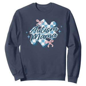 Autism Mama Coquette Puzzle Piece Pink Bow Sweatshirt TS11 Navy Print Your Wear