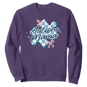 Autism Mama Coquette Puzzle Piece Pink Bow Sweatshirt TS11 Purple Print Your Wear