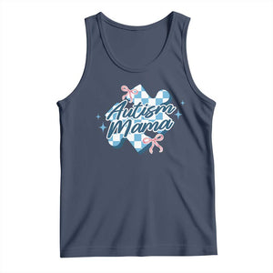 Autism Mama Coquette Puzzle Piece Pink Bow Tank Top TS11 Navy Print Your Wear