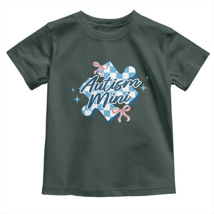 Autism Mini Coquette Puzzle Piece Pink Bow Toddler T Shirt TS11 Dark Forest Green Print Your Wear