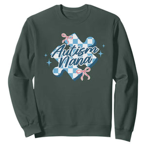 Autism Nana Coquette Puzzle Piece Pink Bow Sweatshirt TS11 Dark Forest Green Print Your Wear
