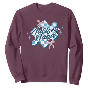 Autism Nana Coquette Puzzle Piece Pink Bow Sweatshirt TS11 Maroon Print Your Wear