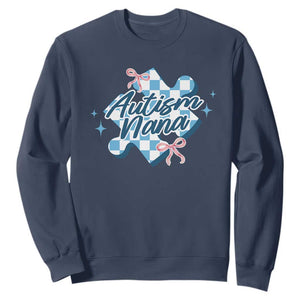 Autism Nana Coquette Puzzle Piece Pink Bow Sweatshirt TS11 Navy Print Your Wear