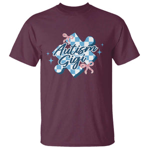 Autism Gigi Coquette Puzzle Piece Pink Bow T Shirt TS11 Maroon Print Your Wear