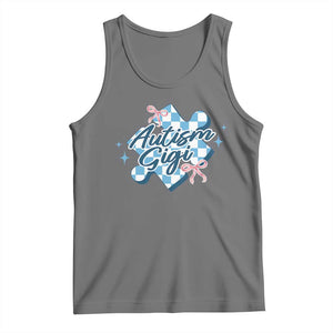 Autism Gigi Coquette Puzzle Piece Pink Bow Tank Top TS11 Black Heather Print Your Wear