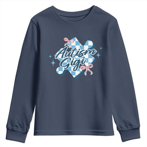 Autism Gigi Coquette Puzzle Piece Pink Bow Youth Sweatshirt TS11 Navy Print Your Wear