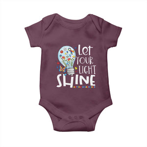 Autism Awareness Baby Onesie Let Your Light Shine Puzzle Ribbon Inspirational Quote TS11 Maroon Print Your Wear