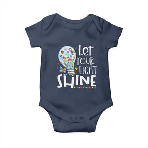 Autism Awareness Baby Onesie Let Your Light Shine Puzzle Ribbon Inspirational Quote TS11 Navy Print Your Wear