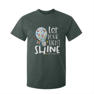 Autism Awareness T Shirt For Kid Let Your Light Shine Puzzle Ribbon Inspirational Quote TS11 Dark Forest Green Print Your Wear