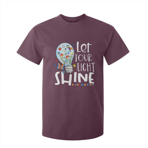Autism Awareness T Shirt For Kid Let Your Light Shine Puzzle Ribbon Inspirational Quote TS11 Maroon Print Your Wear