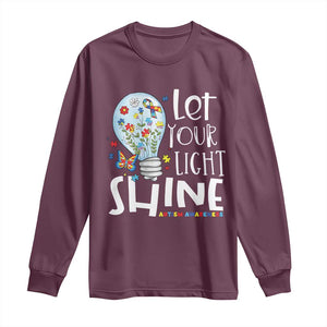 Autism Awareness Long Sleeve Shirt Let Your Light Shine Puzzle Ribbon Inspirational Quote TS11 Maroon Print Your Wear