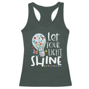Autism Awareness Racerback Tank Top Let Your Light Shine Puzzle Ribbon Inspirational Quote TS11 Dark Forest Green Print Your Wear