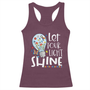 Autism Awareness Racerback Tank Top Let Your Light Shine Puzzle Ribbon Inspirational Quote TS11 Maroon Print Your Wear