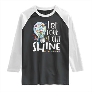 Autism Awareness Raglan Shirt Let Your Light Shine Puzzle Ribbon Inspirational Quote TS11 Black White Print Your Wear