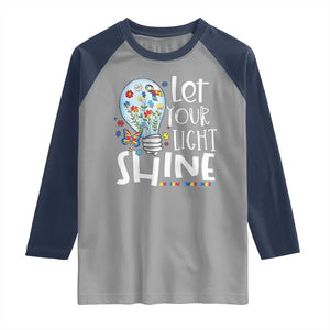 Autism Awareness Raglan Shirt Let Your Light Shine Puzzle Ribbon Inspirational Quote TS11 Sport Gray Navy Print Your Wear