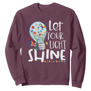 Autism Awareness Sweatshirt Let Your Light Shine Puzzle Ribbon Inspirational Quote TS11 Maroon Print Your Wear