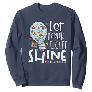 Autism Awareness Sweatshirt Let Your Light Shine Puzzle Ribbon Inspirational Quote TS11 Navy Print Your Wear