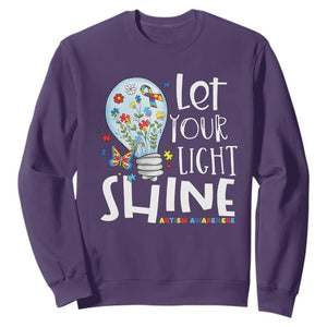 Autism Awareness Sweatshirt Let Your Light Shine Puzzle Ribbon Inspirational Quote TS11 Purple Print Your Wear