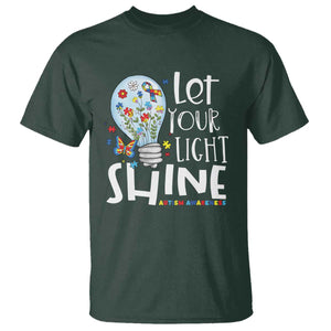 Autism Awareness T Shirt Let Your Light Shine Puzzle Ribbon Inspirational Quote TS11 Dark Forest Green Print Your Wear