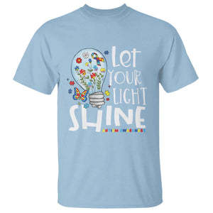 Autism Awareness T Shirt Let Your Light Shine Puzzle Ribbon Inspirational Quote TS11 Light Blue Print Your Wear