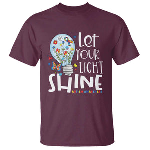 Autism Awareness T Shirt Let Your Light Shine Puzzle Ribbon Inspirational Quote TS11 Maroon Print Your Wear