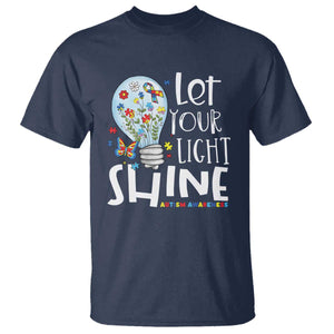 Autism Awareness T Shirt Let Your Light Shine Puzzle Ribbon Inspirational Quote TS11 Navy Print Your Wear