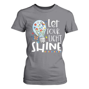 Autism Awareness T Shirt For Women Let Your Light Shine Puzzle Ribbon Inspirational Quote TS11 Charcoal Print Your Wear