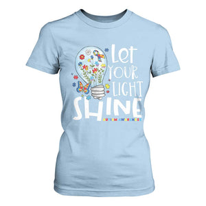 Autism Awareness T Shirt For Women Let Your Light Shine Puzzle Ribbon Inspirational Quote TS11 Light Blue Print Your Wear