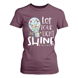 Autism Awareness T Shirt For Women Let Your Light Shine Puzzle Ribbon Inspirational Quote TS11 Maroon Print Your Wear