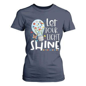 Autism Awareness T Shirt For Women Let Your Light Shine Puzzle Ribbon Inspirational Quote TS11 Navy Print Your Wear