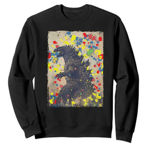Funny Autism Awareness Japanese Giant Monster Sweatshirt Colorful Puzzles TS11 Black Print Your Wear