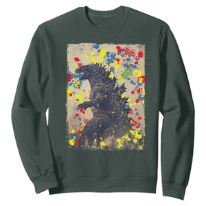Funny Autism Awareness Japanese Giant Monster Sweatshirt Colorful Puzzles TS11 Dark Forest Green Print Your Wear