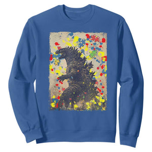 Funny Autism Awareness Japanese Giant Monster Sweatshirt Colorful Puzzles TS11 Royal Blue Print Your Wear