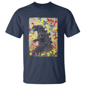 Funny Autism Awareness Japanese Giant Monster T Shirt Colorful Puzzles TS11 Navy Print Your Wear