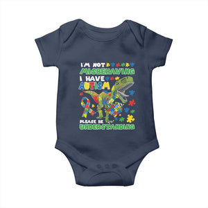 Funny Autism Awareness Dinosaur Baby Onesie I'm Not Misbehaving I Have Autism Please Be Understanding TS11 Navy Print Your Wear