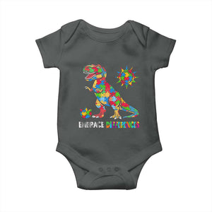 Funny Autism Awareness Embrace Differences Baby Onesie Puzzle Dinosaur TS11 Dark Heather Print Your Wear