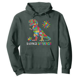 Funny Autism Awareness Embrace Differences Hoodie Puzzle Dinosaur TS11 Dark Forest Green Print Your Wear