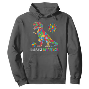 Funny Autism Awareness Embrace Differences Hoodie Puzzle Dinosaur TS11 Dark Heather Print Your Wear