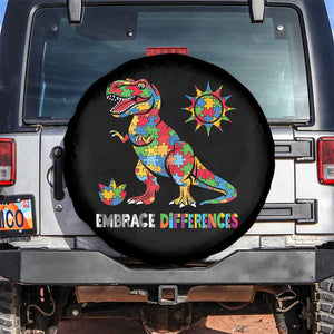 Funny Autism Awareness Embrace Differences Spare Tire Cover Puzzle Dinosaur TS11 No hole Black Print Your Wear