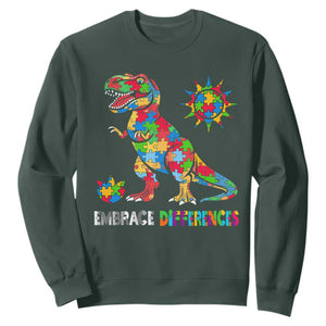 Funny Autism Awareness Embrace Differences Sweatshirt Puzzle Dinosaur TS11 Dark Forest Green Print Your Wear