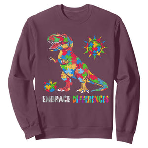 Funny Autism Awareness Embrace Differences Sweatshirt Puzzle Dinosaur TS11 Maroon Print Your Wear