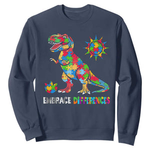 Funny Autism Awareness Embrace Differences Sweatshirt Puzzle Dinosaur TS11 Navy Print Your Wear