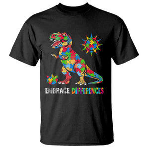 Funny Autism Awareness Embrace Differences T Shirt Puzzle Dinosaur TS11 Black Print Your Wear
