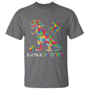 Funny Autism Awareness Embrace Differences T Shirt Puzzle Dinosaur TS11 Charcoal Print Your Wear