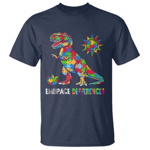 Funny Autism Awareness Embrace Differences T Shirt Puzzle Dinosaur TS11 Navy Print Your Wear