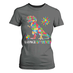 Funny Autism Awareness Embrace Differences T Shirt For Women Puzzle Dinosaur TS11 Dark Heather Print Your Wear