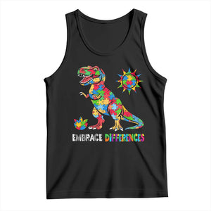 Funny Autism Awareness Embrace Differences Tank Top Puzzle Dinosaur TS11 Black Print Your Wear