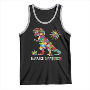 Funny Autism Awareness Embrace Differences Tank Top Puzzle Dinosaur TS11 Black Athletic Heather Print Your Wear