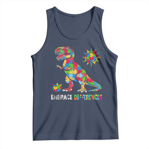 Funny Autism Awareness Embrace Differences Tank Top Puzzle Dinosaur TS11 Navy Print Your Wear
