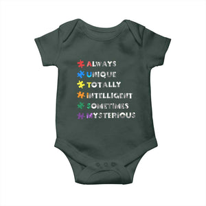 Funny Autism Awareness Baby Onesie Always Unique Totally Intelligent Sometimes Mysterious TS11 Print Your Wear